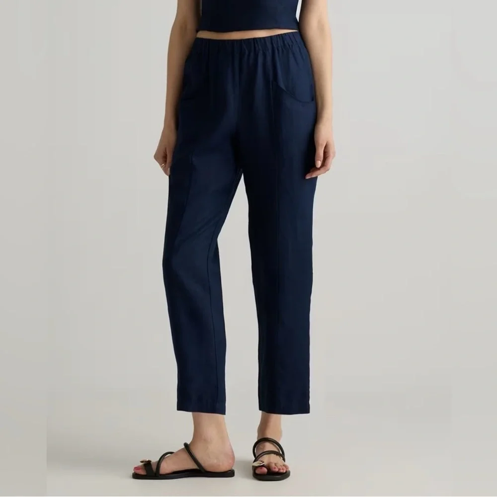 Quince 100% European Linen Tapered Ankle Pants size XL Navy Blue Summer Office